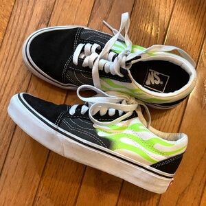Vans Kids Black and Neon Green Sneakers